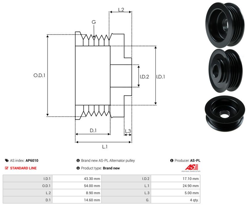 AS-PL AP6010 Belt Pulley, alternator