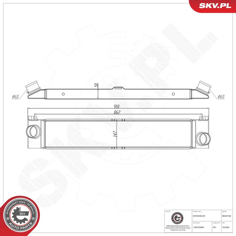Kompressoriõhu radiaator, ESEN SKV 98SKV128