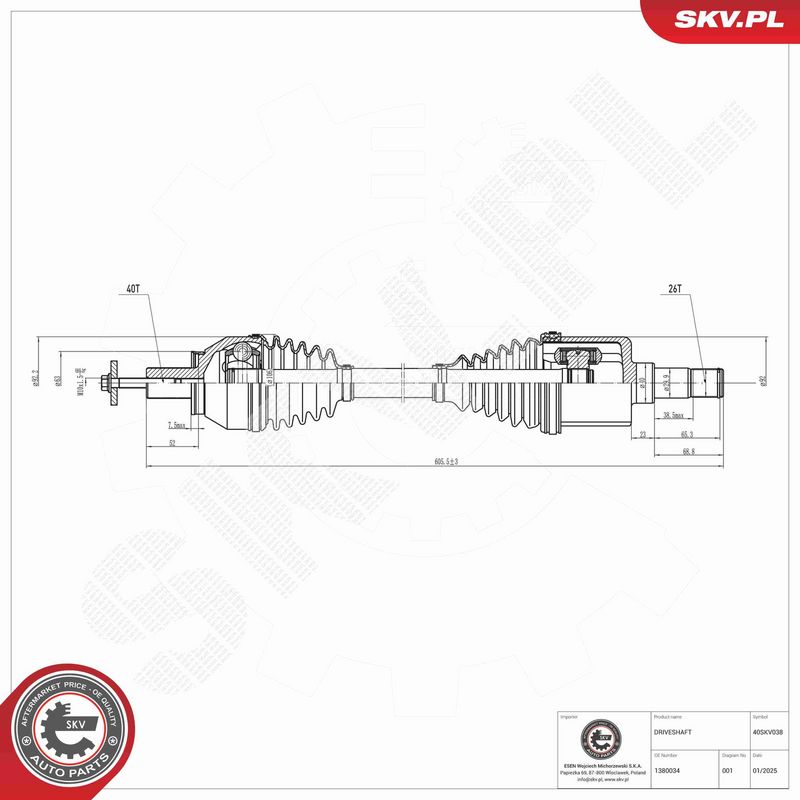 ESEN SKV 40SKV038 Drive Shaft
