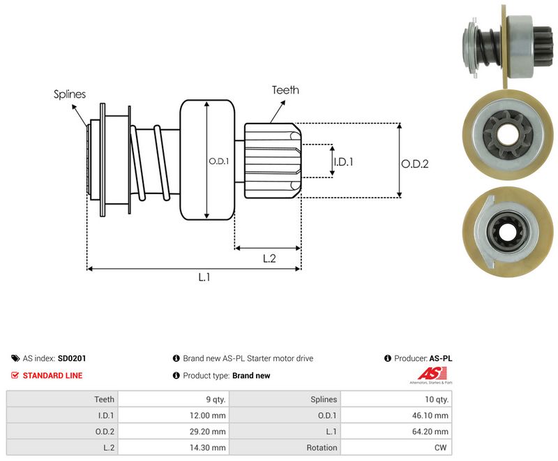AS-PL SD0201 Freewheel Gear, starter