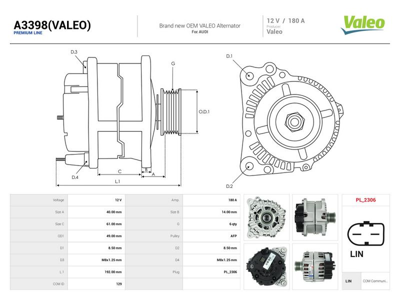 Generaator, AS-PL A3398(VALEO)
