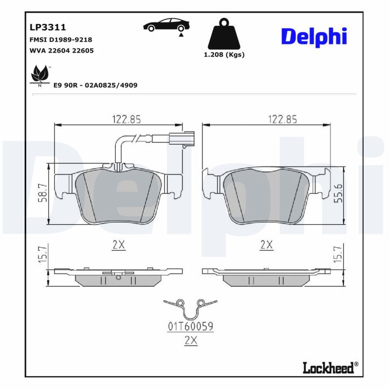 Piduriklotsi komplekt, ketaspidur, DELPHI LP3311