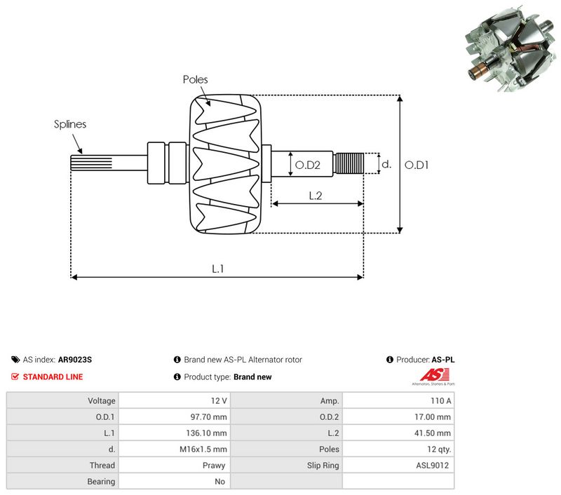AS-PL AR9023S Rotor, alternator