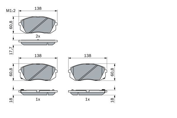 BOSCH KIA гальмівні колодки передній Carens III,Sportage,Hyundai ix35,55 05-