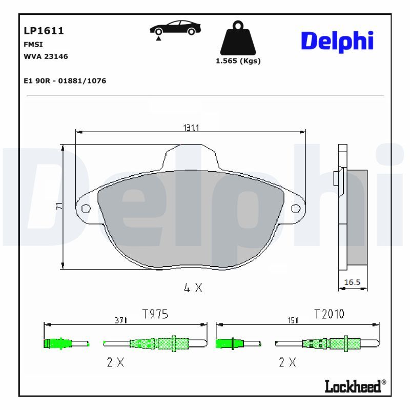 комплект спирачно феродо, дискови спирачки DELPHI