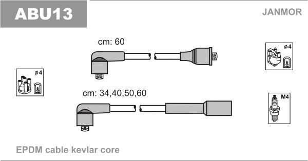 Комплект проводів високої напруги, VW Golf II/III 1.8/1.4 91-/Skoda Octavia 1.6 96- (к-кт), Janmor ABU13