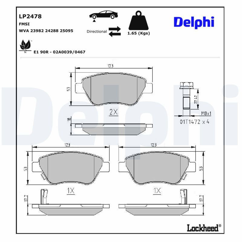 комплект спирачно феродо, дискови спирачки DELPHI