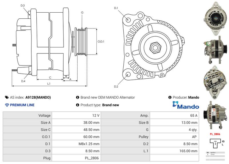 AS-PL A9128(MANDO) Alternator