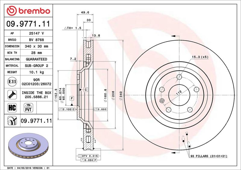 BREMBO 09.9771.11 Brake Disc