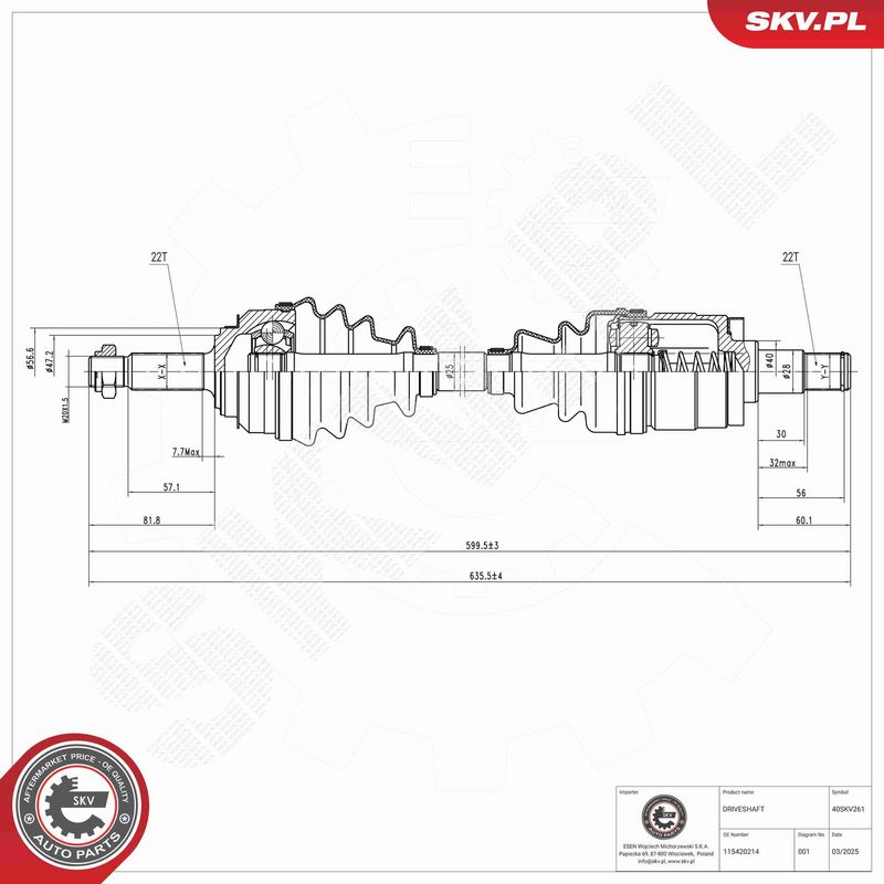 ESEN SKV 40SKV261 Drive Shaft