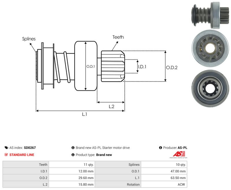 AS-PL SD0267 Freewheel Gear, starter