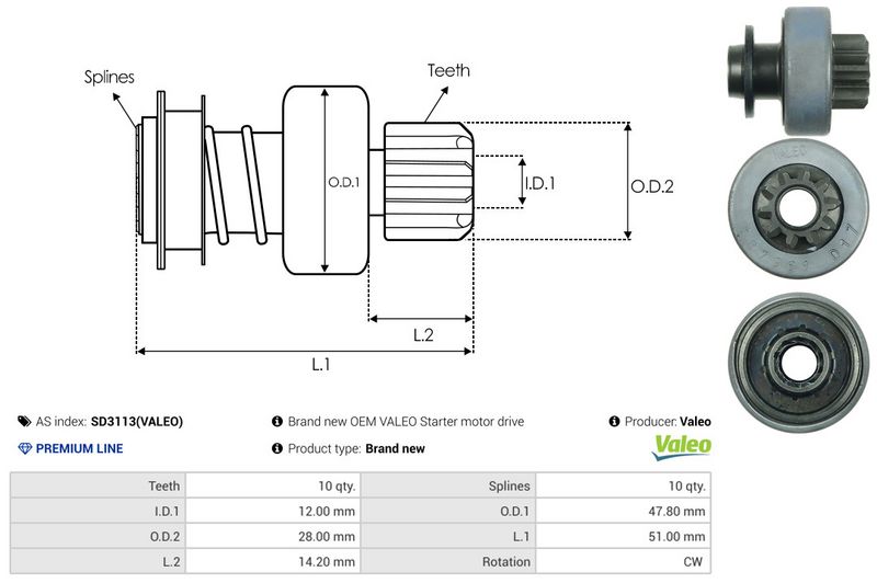 AS-PL SD3113(VALEO) Freewheel Gear, starter