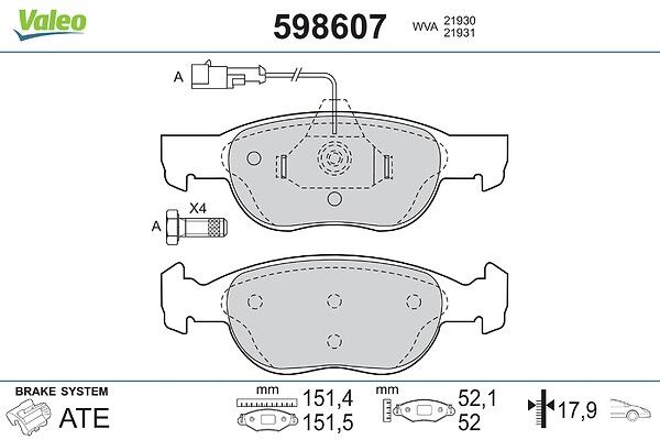 комплект спирачно феродо, дискови спирачки VALEO