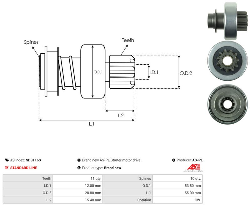 AS-PL SD3116S Freewheel Gear, starter