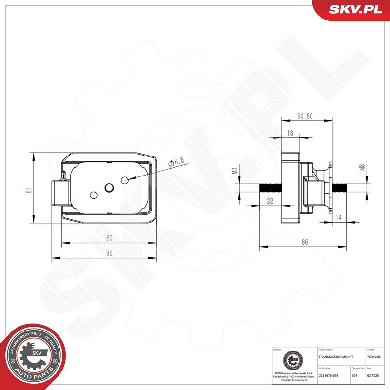 Paigutus, käigukast, ESEN SKV 75SKV801