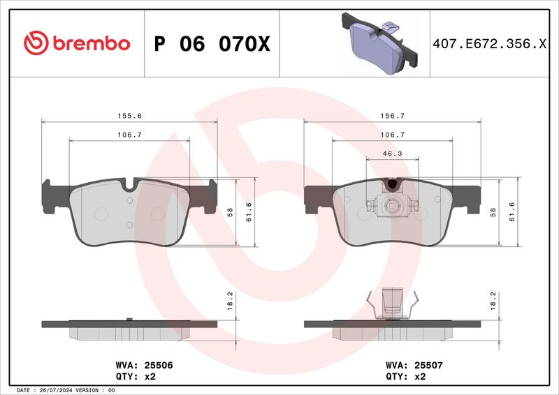 Piduriklotsi komplekt, ketaspidur, BREMBO P 06 070X