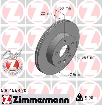 Гальмівний диск, з внутрішньою вентиляцією, 276мм, Zimmermann 400.1448.20