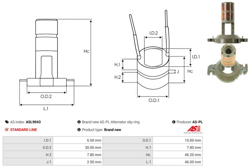 AS-PL ASL9043 Slip Ring, alternator