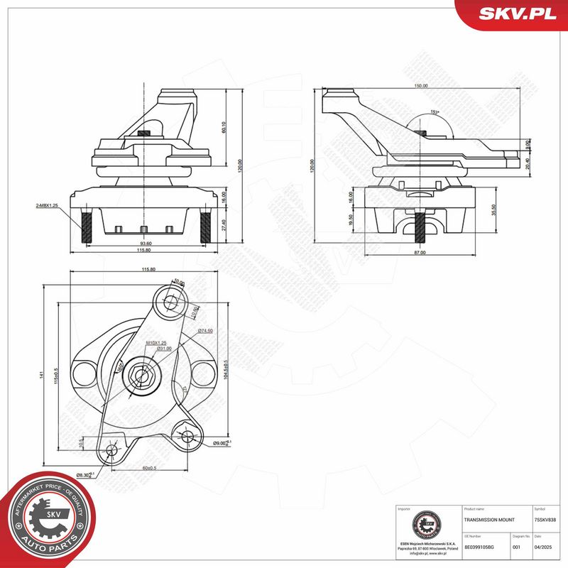 Paigutus, käigukast, ESEN SKV 75SKV838