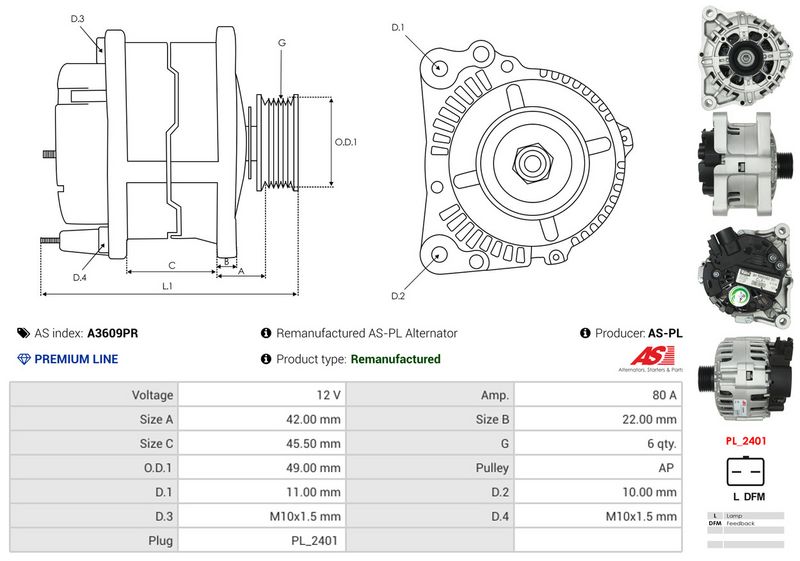 AS-PL A3609PR Alternator