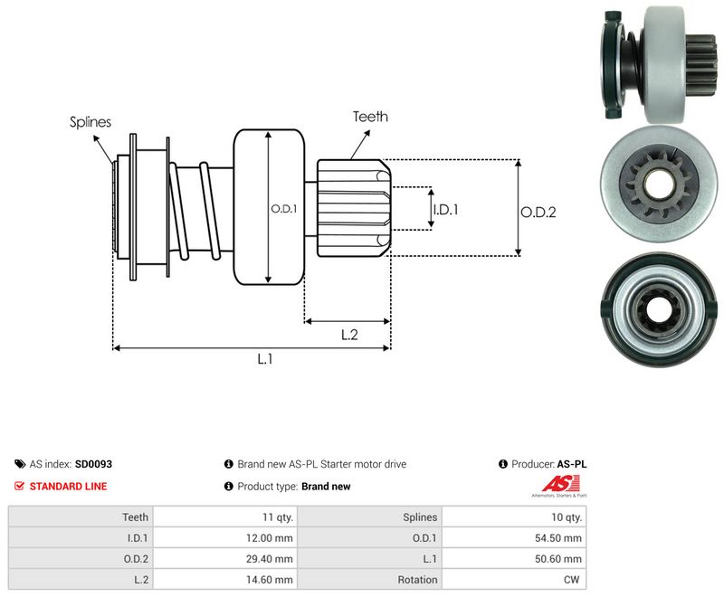 AS-PL SD0093 Freewheel Gear, starter
