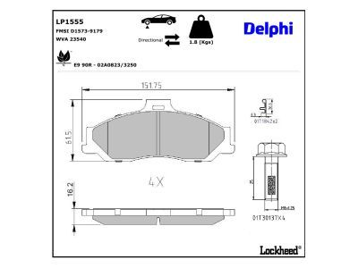 DELPHI LP1555 - Brake Pad Set, disc brake