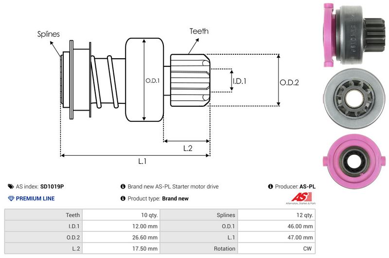 AS-PL SD1019P Freewheel Gear, starter