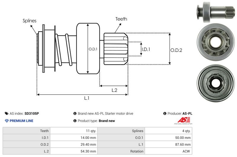 AS-PL SD3105P Freewheel Gear, starter