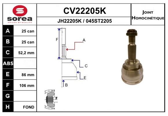 EAI csuklókészlet, hajtótengely CV22205K