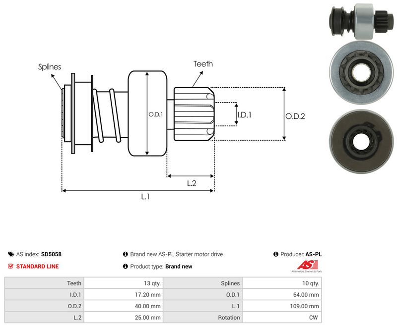 AS-PL SD5058 Freewheel Gear, starter