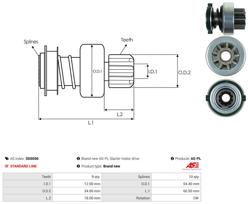AS-PL SD0056 Freewheel Gear, starter