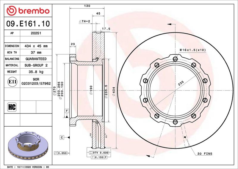 Disc frana 09.E161.10 BREMBO