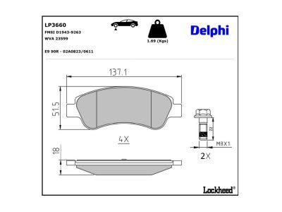 DELPHI LP3660 Brake Pad Set, disc brake