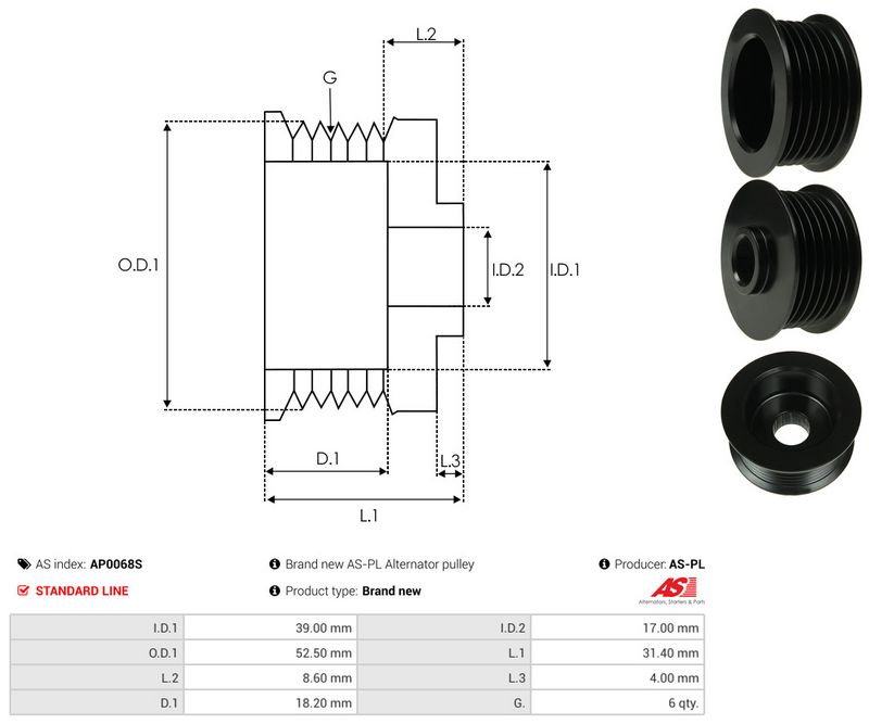 AS-PL AP0068S Belt Pulley, alternator