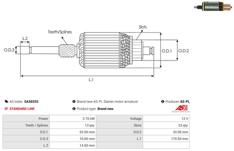 AS-PL SA3032S Armature, starter