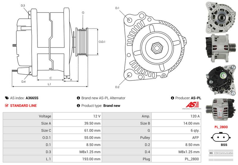 AS-PL A3665S Alternator