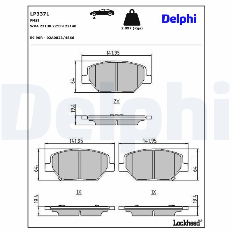 Piduriklotsi komplekt, ketaspidur, DELPHI LP3371
