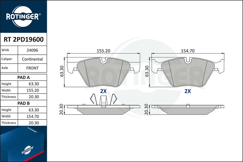 комплект спирачно феродо, дискови спирачки ROTINGER