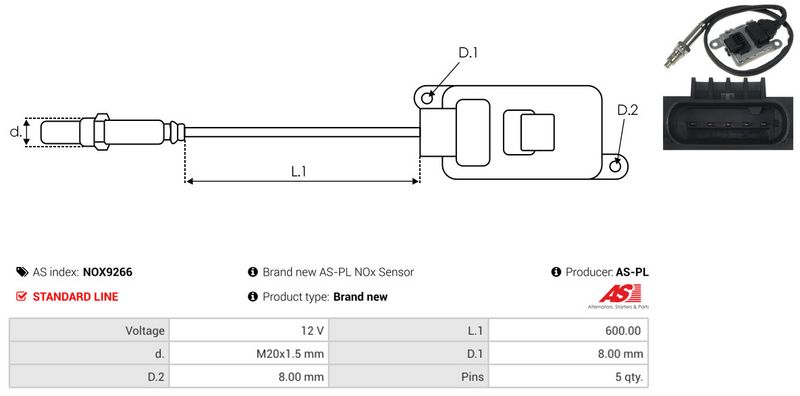 AS-PL NOX9266 NOx Sensor, urea injection