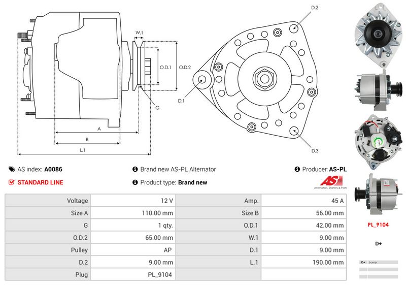 AS-PL A0086 Alternator