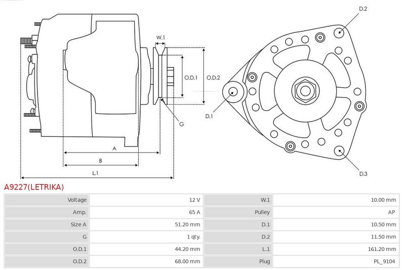 AS-PL A9227(LETRIKA) Alternator