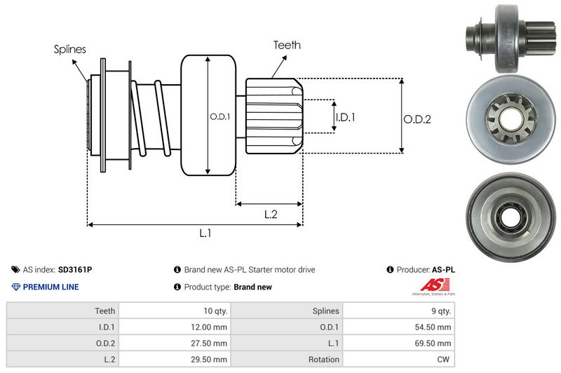 AS-PL SD3161P Freewheel Gear, starter