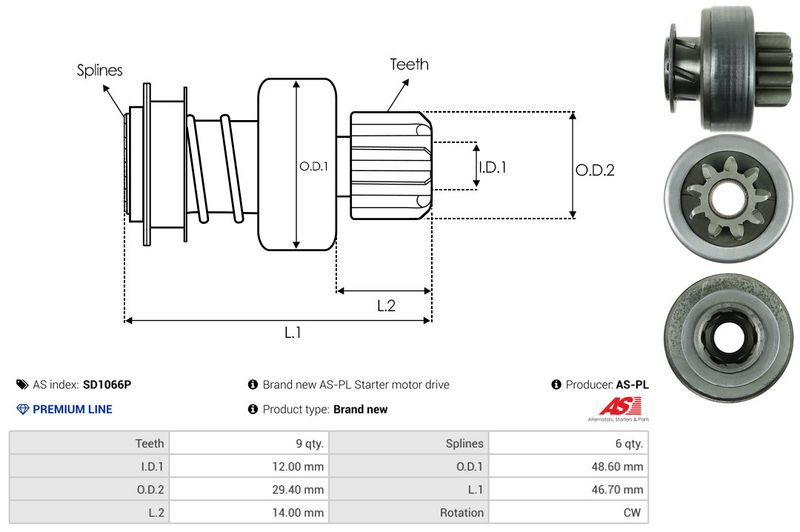 AS-PL SD1066P Freewheel Gear, starter