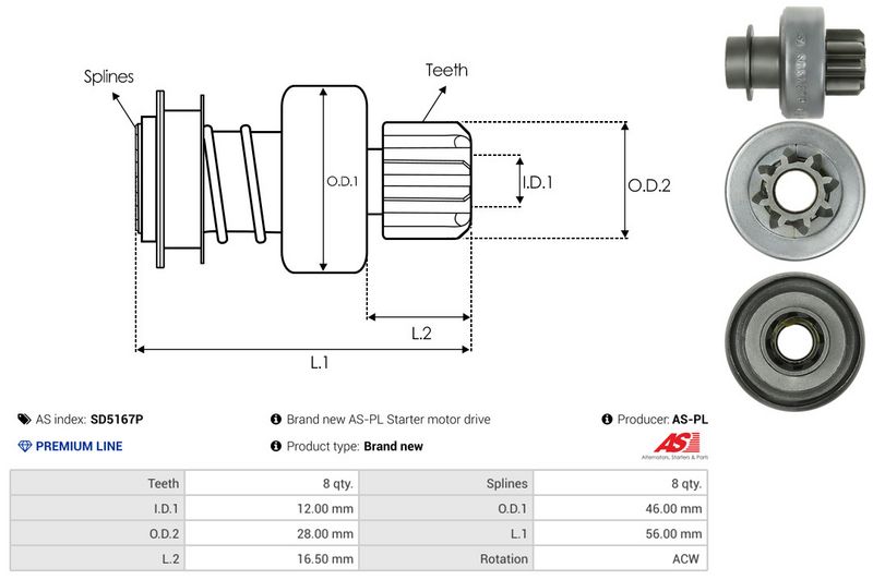 AS-PL SD5167P Freewheel Gear, starter