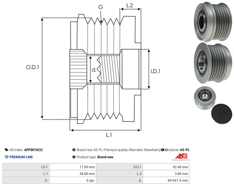 AS-PL AFP0016(V) Alternator Freewheel Clutch