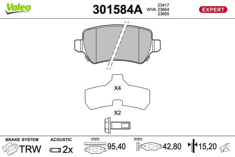 Sada brzdových destiček, kotoučová brzda 301584A