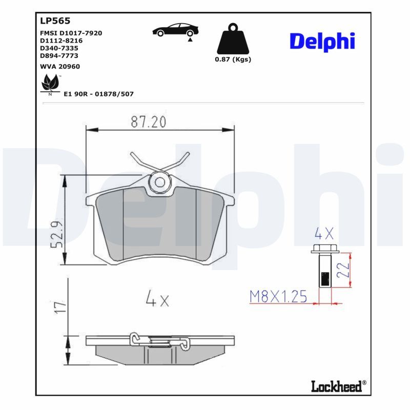 Piduriklotsi komplekt, ketaspidur, DELPHI LP565