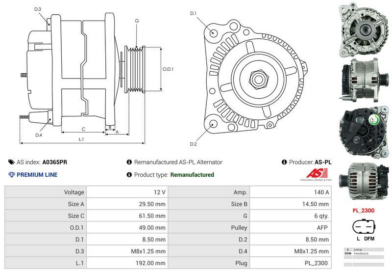 AS-PL A0365PR Alternator