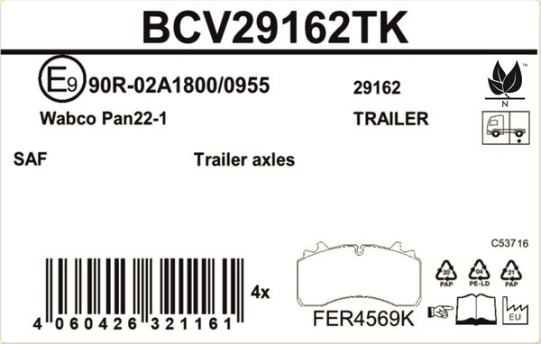 Sada brzdových destiček, kotoučová brzda BCV29162TK