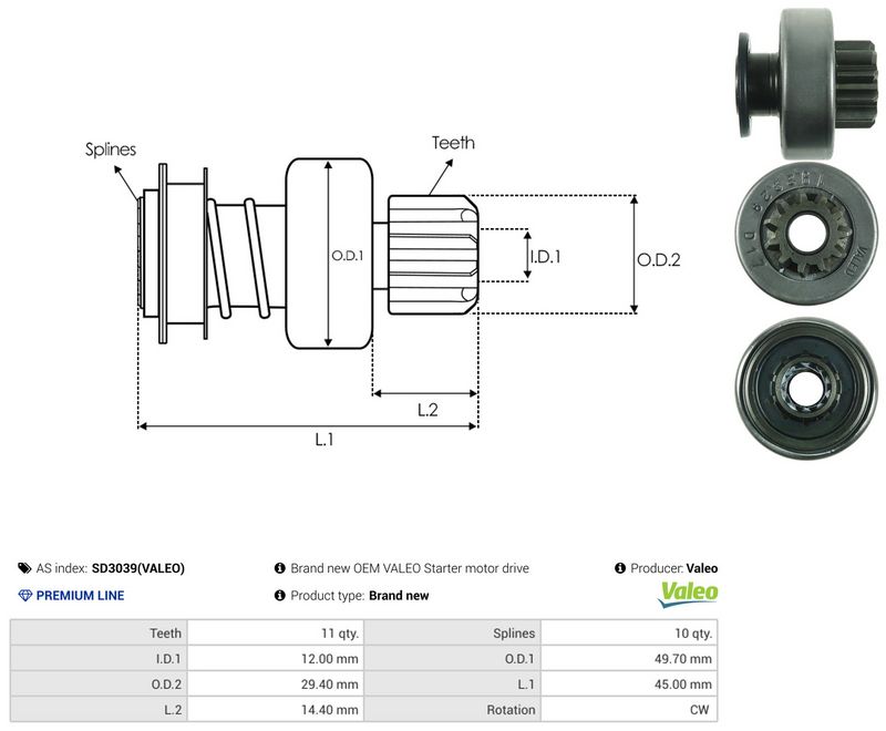 AS-PL SD3039(VALEO) Freewheel Gear, starter